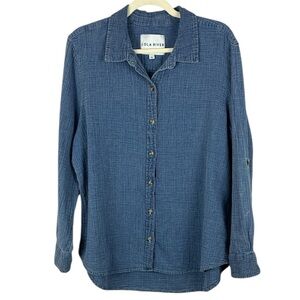 Lola River Cotton Chambray Long Sleeve Double Gauze Button-Down XL Blouse